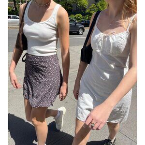 Brandy Melville Wrap Mini Skirt Viscose Navy Blue Floral Print Sz P6